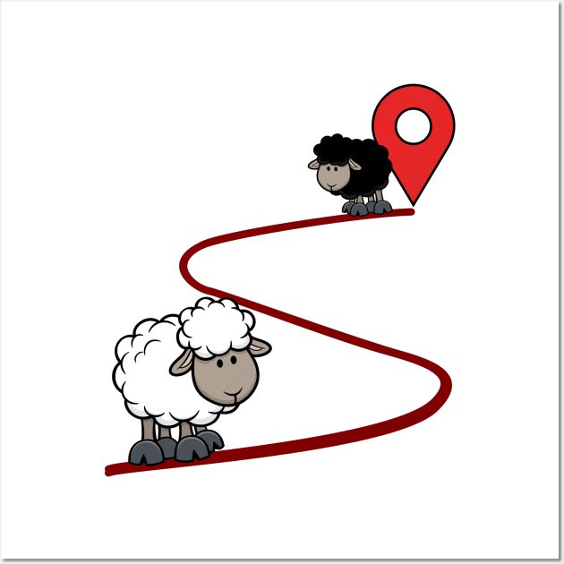 Black and white sheep map pin Wall Art by JulieVie Design